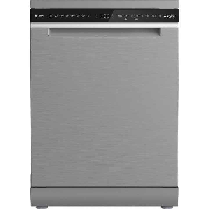 Mosogatógép, Whirlpool W8F HS61X, Szabadonálló, 8 Program, 15 Teríték, (A), Inox-Fekete