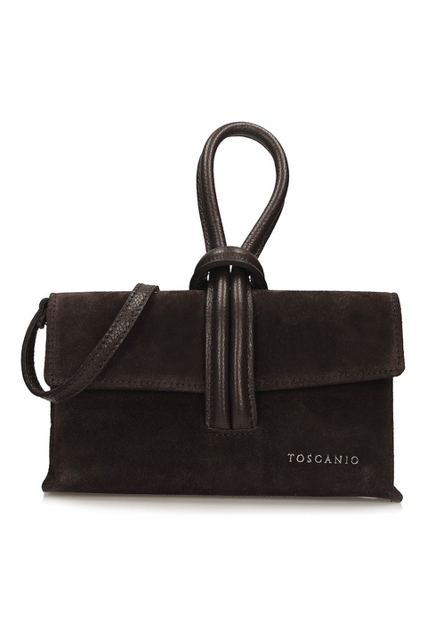 TOSCANIO, Geanta crossbody din piele intoarsa cu clapa, Maro inchis