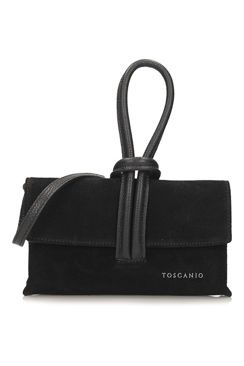 TOSCANIO, Geanta crossbody din piele intoarsa cu clapa, Negru