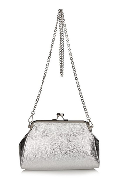 TOSCANIO, Geanta crossbody din piele cu bareta din lant, Argintiu