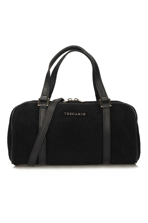 TOSCANIO, Geanta bowler din piele intoarsa, Negru carbon