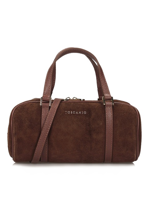 TOSCANIO, Geanta bowler din piele intoarsa, Maro cognac