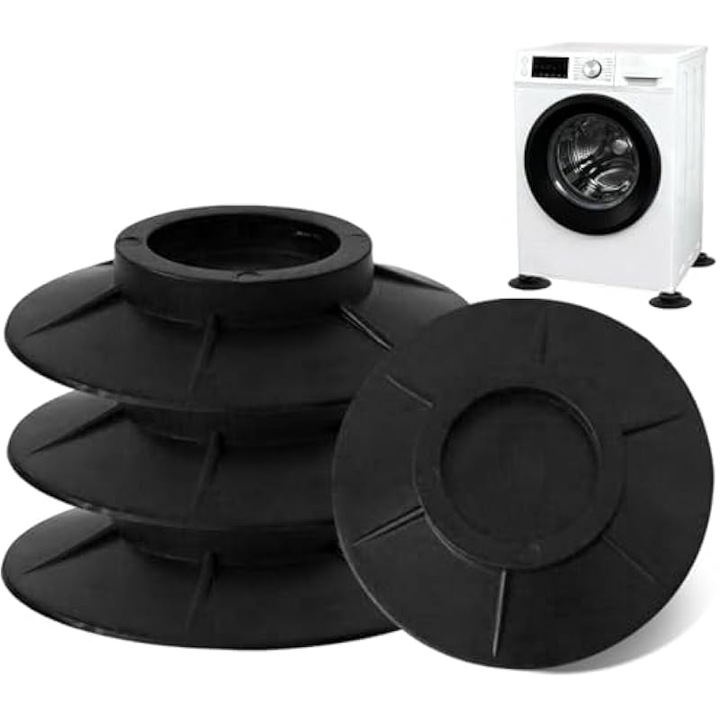 Set 4 bucati pad-uri anti-vibratii pentru masina de spalat, cauciuc rezistent, universal, negru