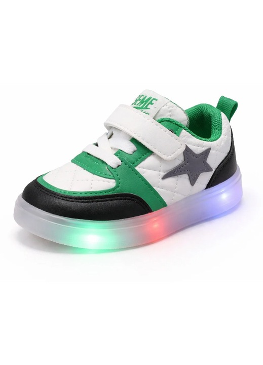 1Pantofi Sport pentru Copii cu LED Mixbo, Crem -Visiniu, Talpa Luminoasa Flexibila, 3114, Verde