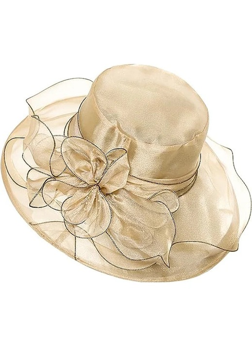 Palarie dama organza, snur reglabil, kaki, 55x57cm