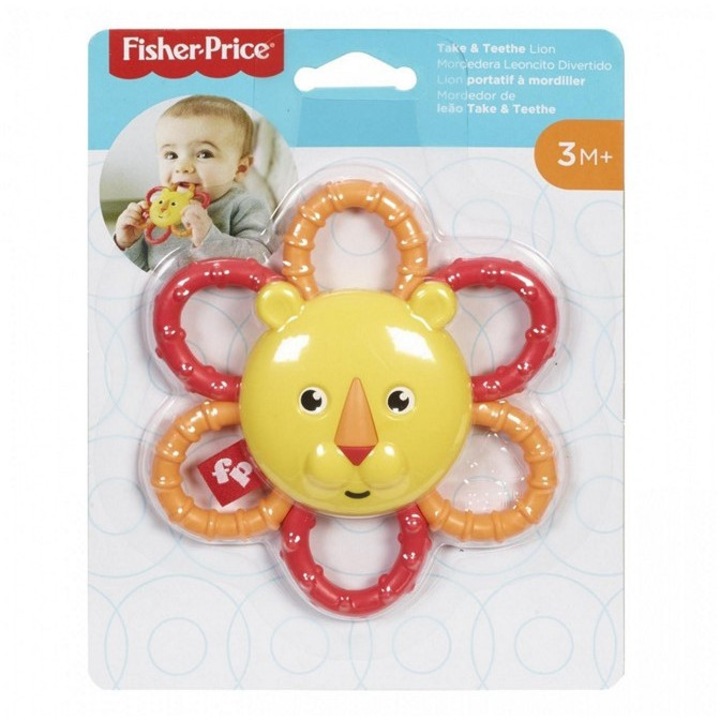 Чесалка за зъби Fisher Price Take and Teethe Лъв, разнообразни текстури, весели цветове, 14x18см