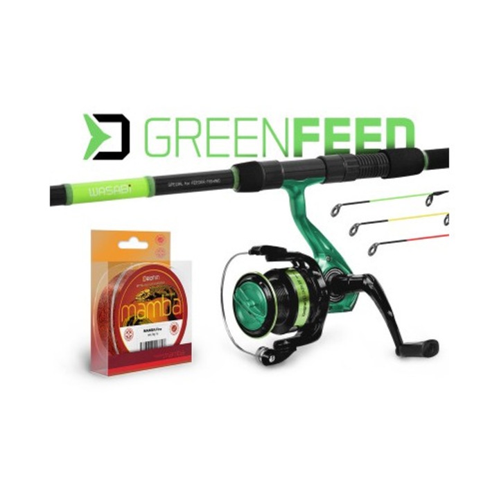 Etetőbot szett, orsó 4000, zsinór, Delphin GreenFEED 3.6 m, A: 100 g