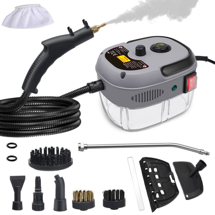 Aparat de Curatat cu Abur de Inalta Presiune, 1, 2 L, 1600 W, 6 Viteze, Pentru Dezinfectarea si Sterilizarea Bucatariilor, Aparatelor de Aer Conditionat si Frigiderelor, Gri