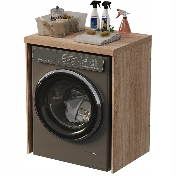 Dulap de baie pentru masina de spalat si uscator, raft vertical pentru electrocasnice, maro, 66 cm Rebiko