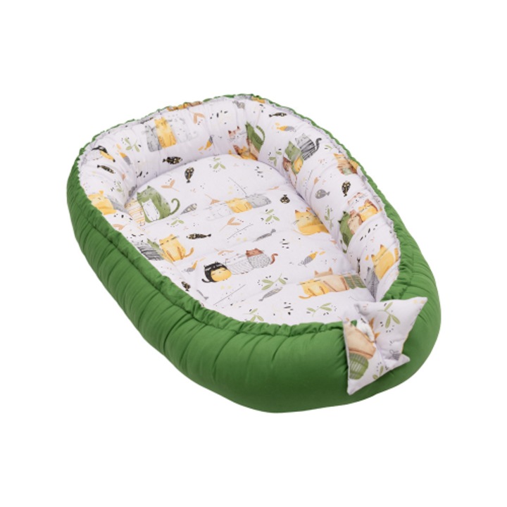 Cosulet bebelus pentru dormit Kidizi Baby Nest Cocoon Wiskers 90x50 cm – reglabil, reversibil, din bumbac 100%, lavabil la masina