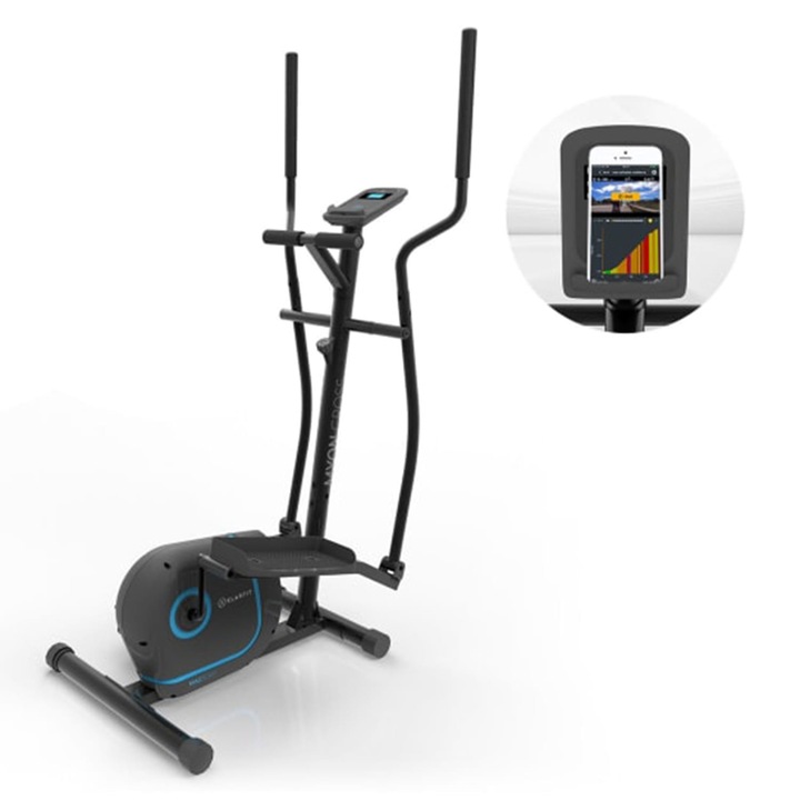 Klarfit Myon Cross crosstrainer eliptic, greutate volan 12 kg, sistem SilentBelt, negru, 64x152x71cm