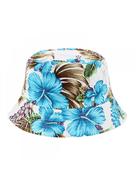 Palarie bucket pliabila, imprimeu floral colorat, negru, bumbac, marime universala 56-60cm