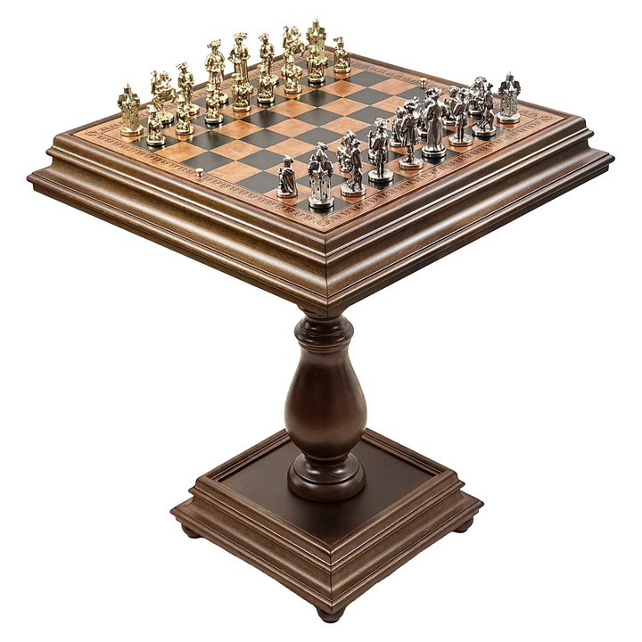Set sah si dame Italfama Lendsknecht metal si lemn 55x55x66cm maro-bej