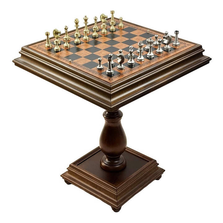 Set sah Italfama masa lemn tei 55x55cm piese alama 7.3cm dame lemn natural