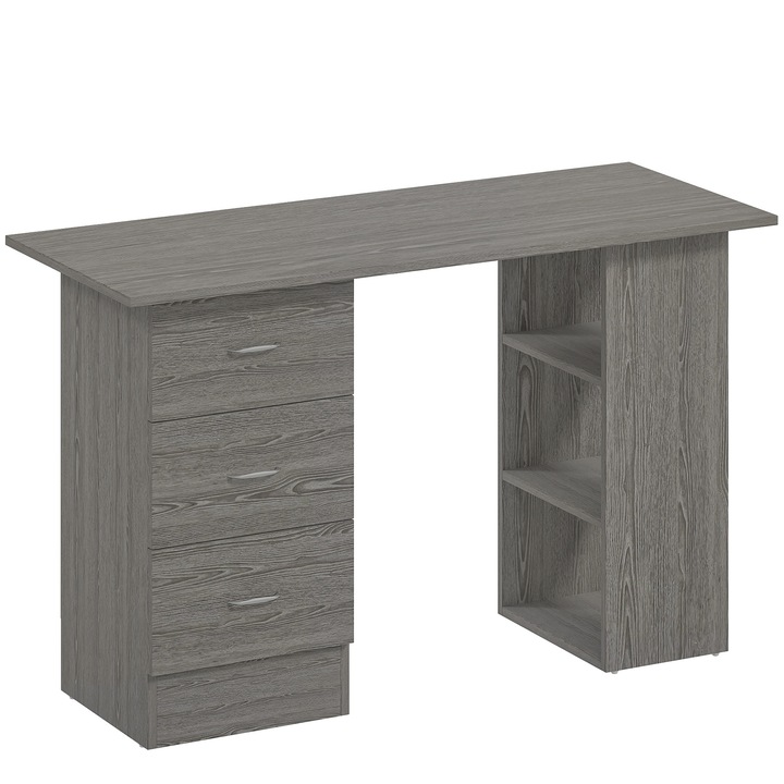 Birou cu rafturi, HOMCOM, MDF, 120 x 49 x 72 cm, Gri