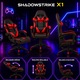 Scaun Gaming Ergonomic KD Home® ShadowStrike GX1, 2 Seturi Roti Incluse, din Piele Ecologica, Suport Lombar, Perna Tetiera, Spatar Rabatabil 165°, Pana la 140 kg, Mecanism Tilt, Rosu