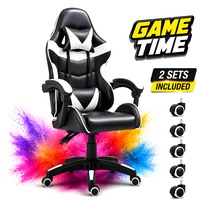 Scaun Gaming Ergonomic KD Home® ShadowStrike GX1, 2 Seturi Roti Incluse, din Piele Ecologica, Suport Lombar, Perna Tetiera, Spatar Rabatabil 165°, Pana la 140 kg, Mecanism Tilt, Alb