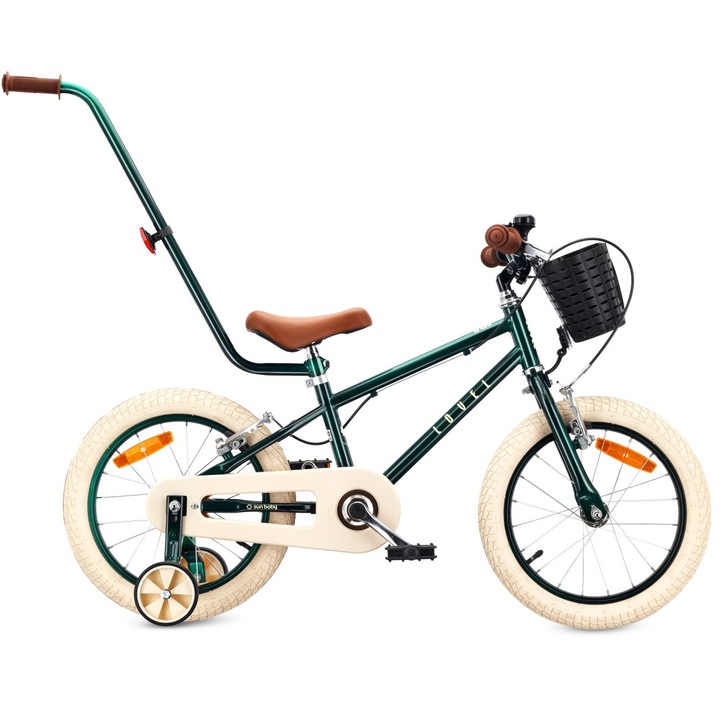 Bicicleta Pentru Copii, Sun Baby Lovel, 16 Inch, Cu Roti Ajutatoare, Cos Frontal, Frana V-Brake, Verde Inchis