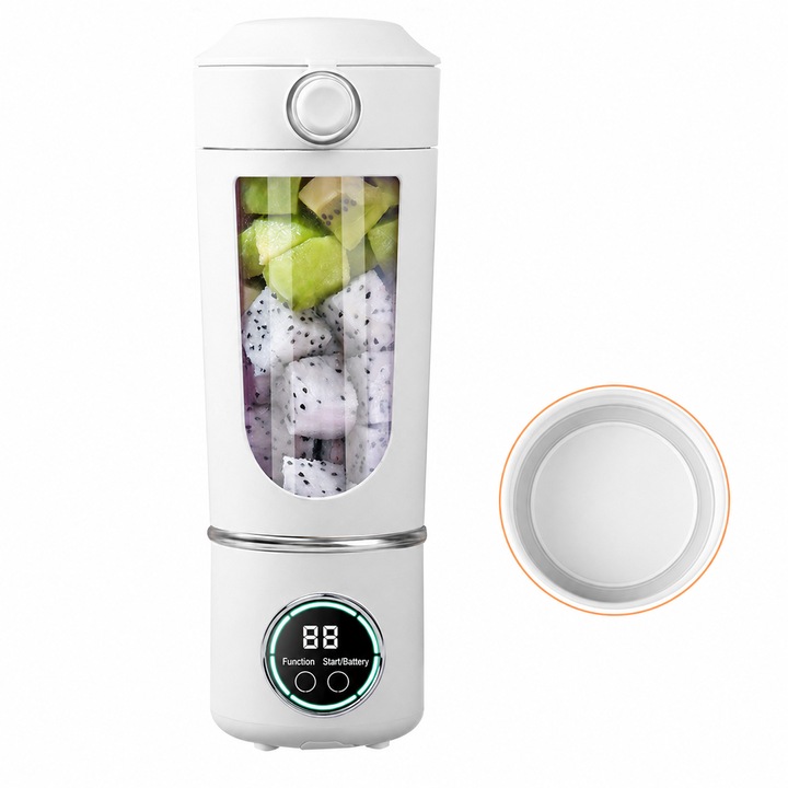 Blender portabil, 450ml, cu curea, incarcare USB, potrivit pentru legume, fructe, smoothie, alb