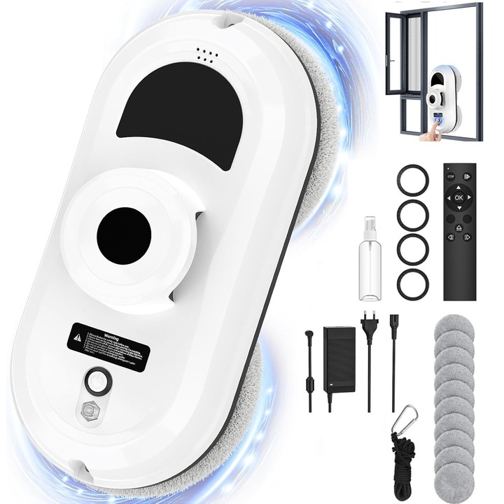 Robot automat de curatare a geamurilor Bedee Smart, un robot de curatare a geamurilor cu aspiratie de 5600Pa si navigare inteligenta, vine cu o telecomanda si 10 lavete de curatare. Este potrivit pentru curatarea geamurilor, a sticlei si a peretilor