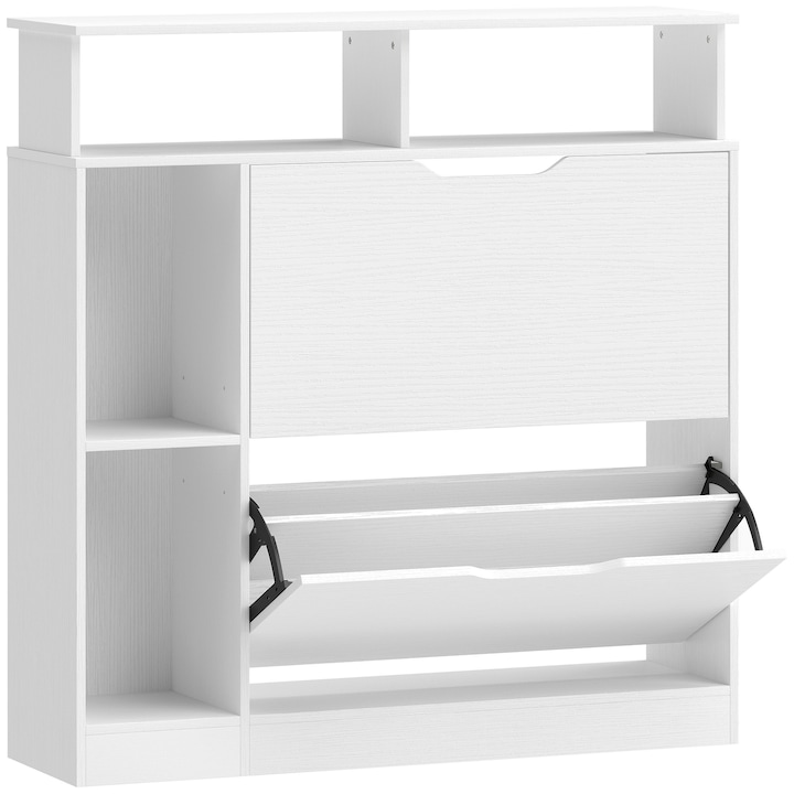 Pantofar cu Usi Rabatabile, HOMCOM, PAL, MDF, 89 x 25 x 92 cm, Alb