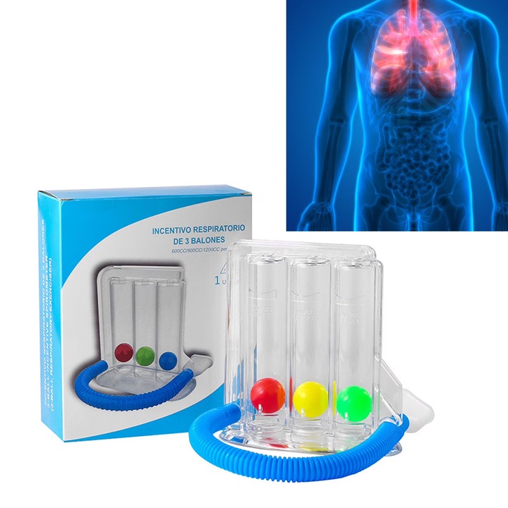 Antrenor de respiratie, Bedee, antrenor pulmonar, design cu trei bile, antrenament usor de respiratie si asistenta pentru recuperare, antrenor de respiratie pentru tratamentul bolilor pulmonare si ale sistemului respirator bronsic