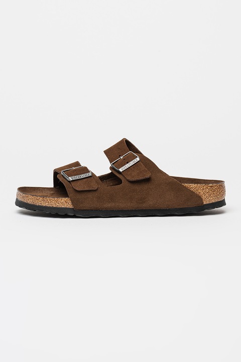 Birkenstock, Csatos nyersbőr papucs, Sötétbarna