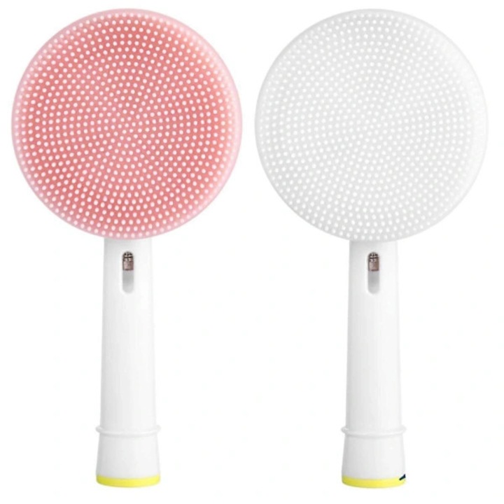 Set 2 bucati cap perie de curatare faciala, accesoriu compatibil cu Oral-B/Braun, din silicon moale, pentru curatare si masaj facial, alb/roz