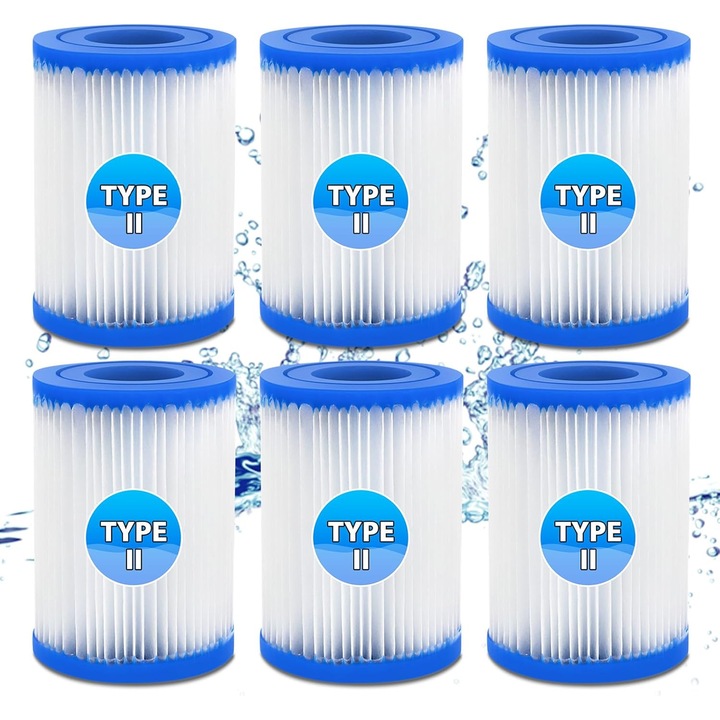 6 BUC Cartus filtru Tip II pentru piscina Bestway Marimea 2, (Marimea II) Filtru cada fierbinte pentru piscina Bestway si filtru Spa, Instalare usoara, Filtru curatare piscina
