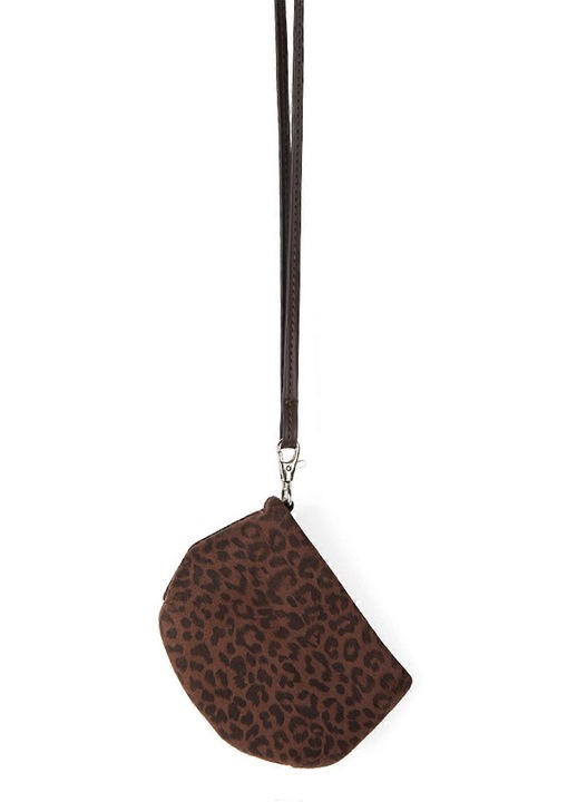 Portofel mini leopard, poliester, maro, 11x13cm