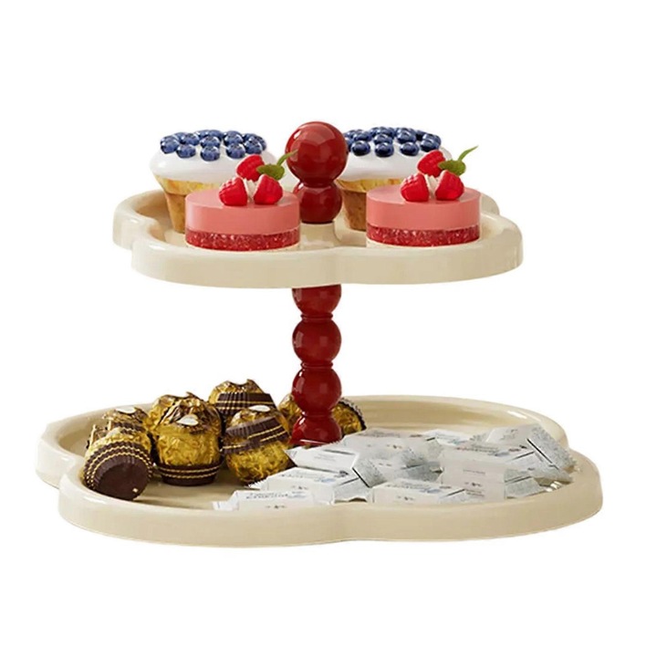 Raft depozitare desert, organizator vintage, crem alb, 25x21cm, 2 etaje