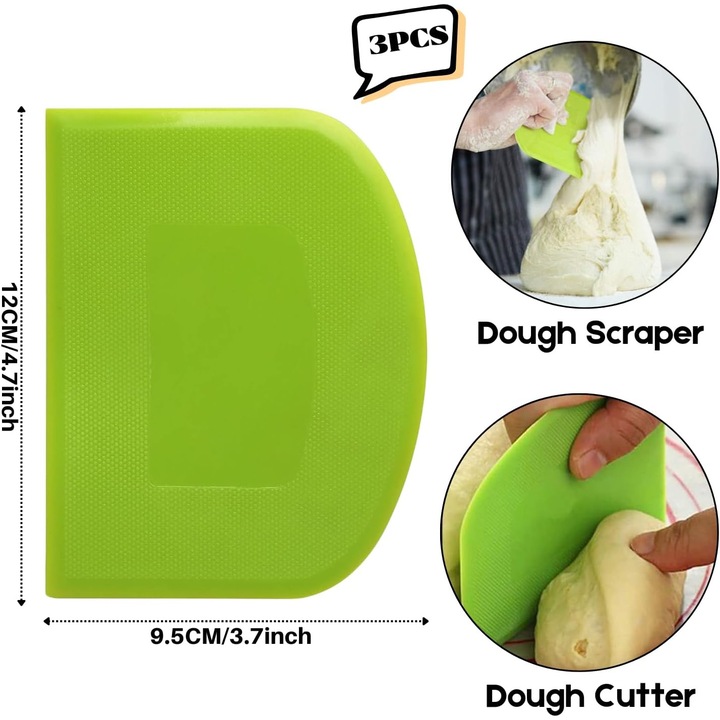 Set 3 raclete flexibile pentru aluat, plastic PE, 12x9.5cm