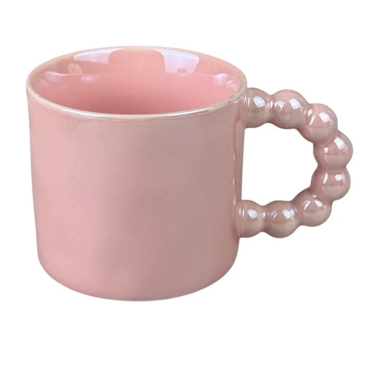 Cana din ceramica „Pearl Handle” roz, 330 ml - Eleganta si rafinata