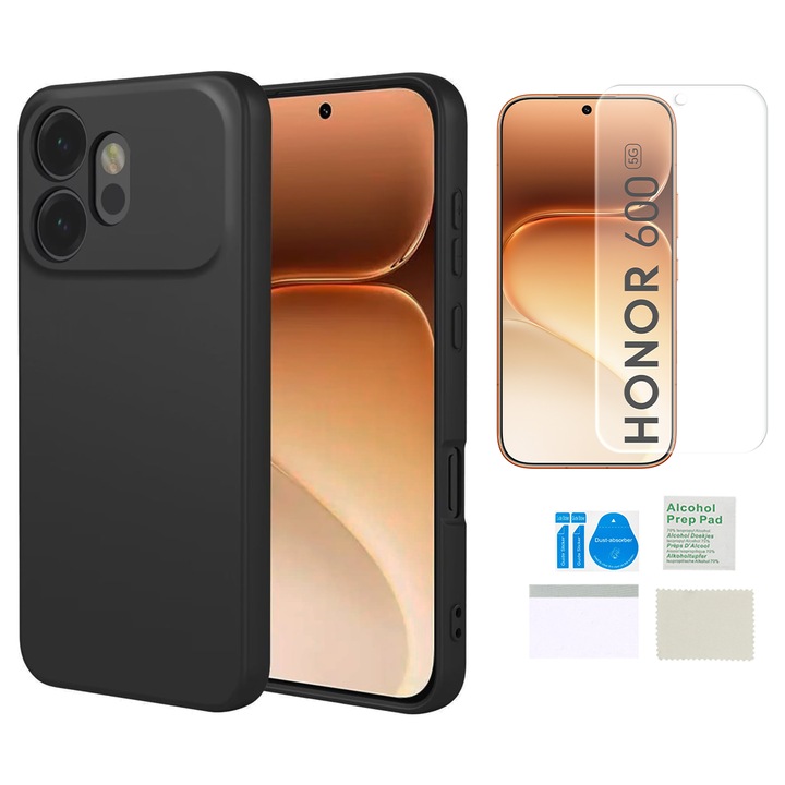 Husa telefon MARTECH Honor 600 negru mat silicon set husa si folie protectoare