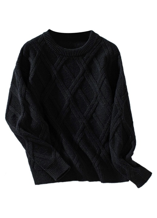 Pulover pentru dama, model cu romburi, negru, acril, design clasic, confortabil