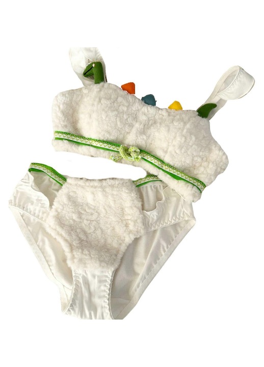 Set lenjerie intima cosplay dinozaur, sutien fara sarma, chiloti pufosi, alb, anime, L INTL