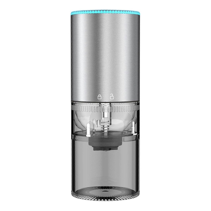 Rasnita electrica portabila cafea, reglabila, USB, 19x6.6cm, albastru gri