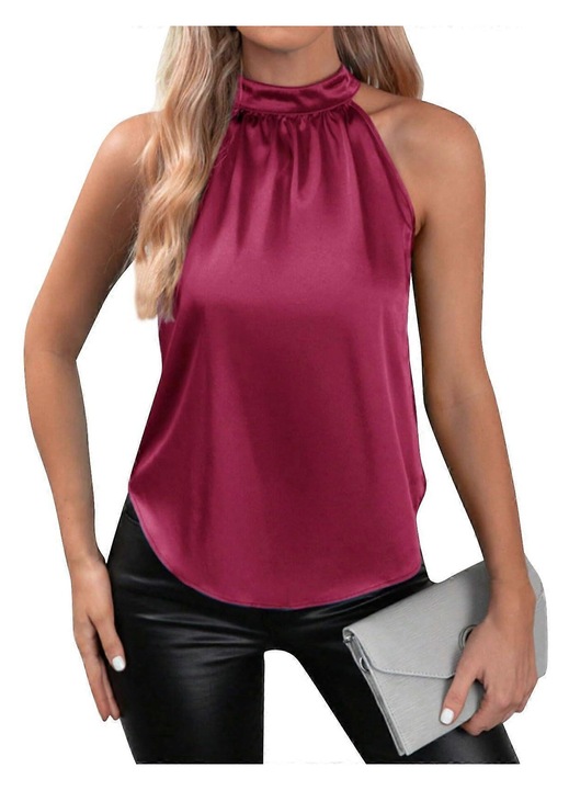 Top dama, model elegant, fara maneci, pliuri, material moale