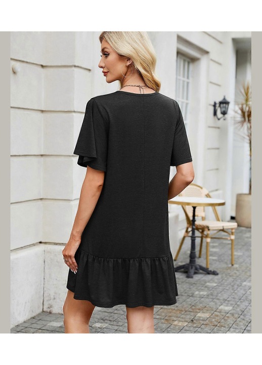 Rochie casual volane, albastru, poliester, Negru