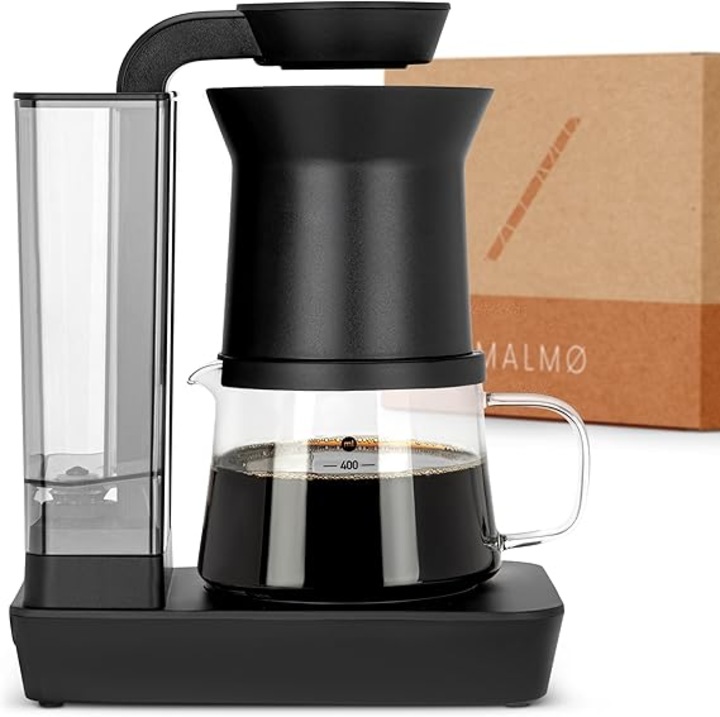 Cafetiera mica MALMØ (400 ml) – aparat de cafea cu filtru si sistem de preparare tip „shower head” – cafetiera pentru 1–4 cesti, cu plita pentru mentinerea cafelei calde