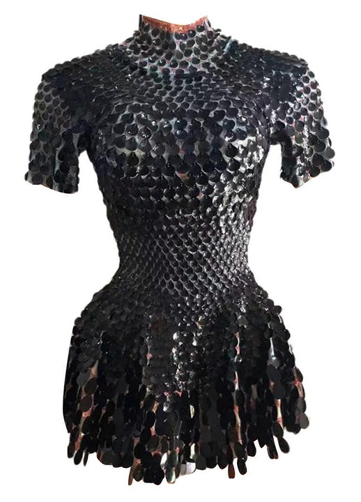 Rochie de dans cu paiete, neagra, poliester