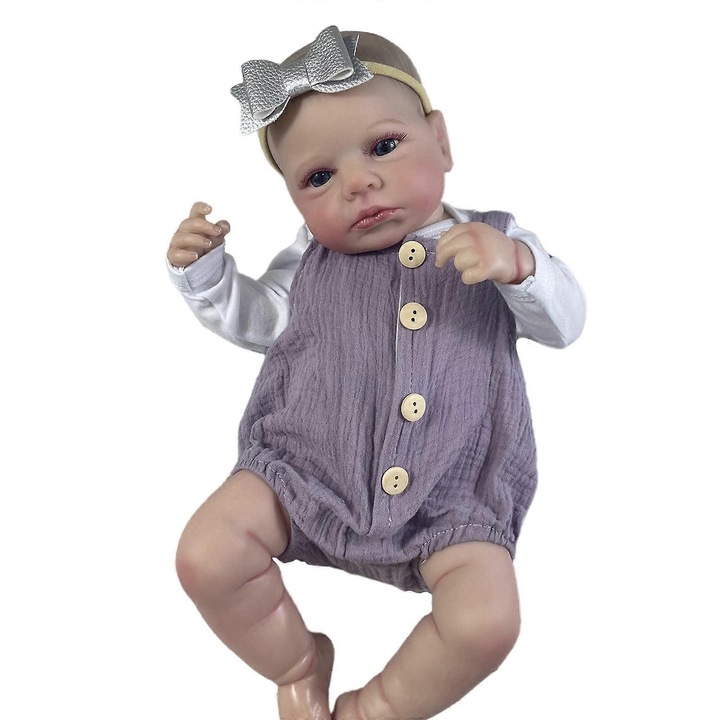 Papusa nou-nascuta fetita, 45x50cm, vinil si bumbac, set cu haine si accesorii