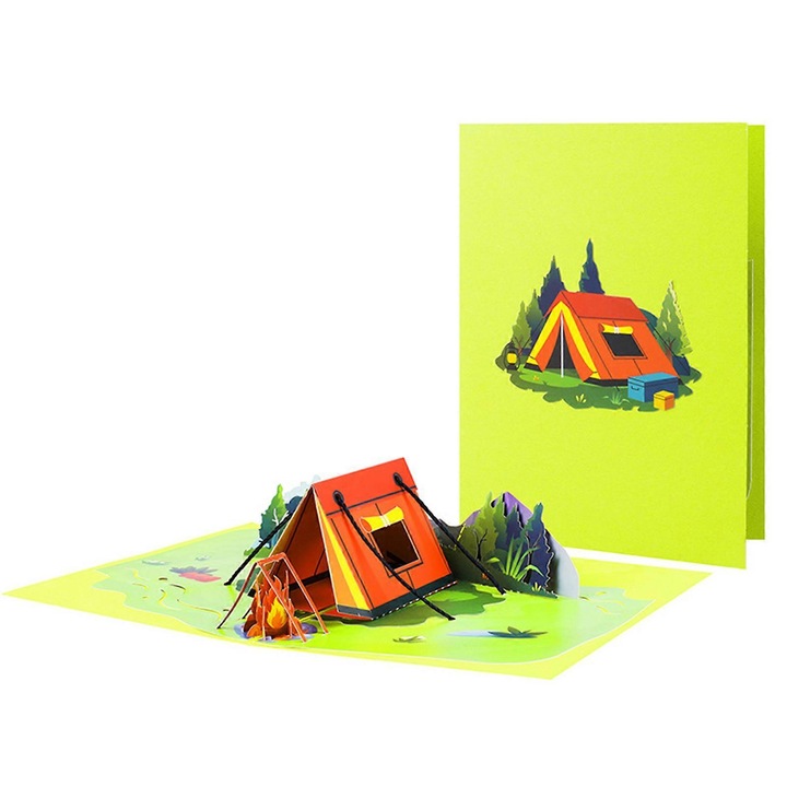 Felicitare 3D cort exterior pliabil set cu plic 15x20cm multicolor