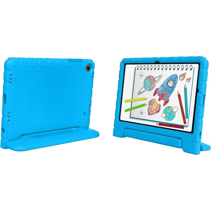 Husa pentru Samsung Galaxy Tab A11+ Plus 2025/A9+ Plus 2023, husa superprotectiva pentru tableta de 11 inch cu suport si maner, spuma EVA, pentru copii, exterior, scoala, calatorii, Albastru