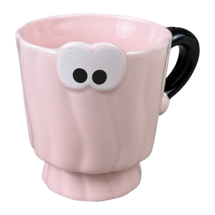 Cana din ceramica „Funny Eyes” roz, 360 ml - Cea mai amuzanta alegere pentru iubitorii de ceai si cafea