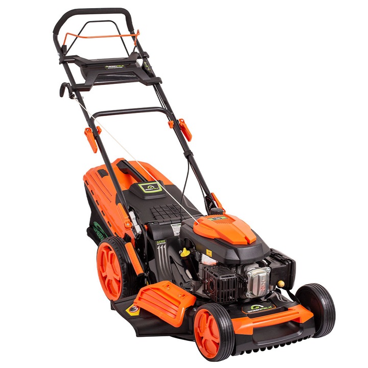 Masina de tuns gazonul cu autopropulsie Greenfield G-MTG532ARW-T8, 4.4 cp, benzina, 173 cmᶟ, 52.5 cm, 7 trepte taiere, 60 l sac colector