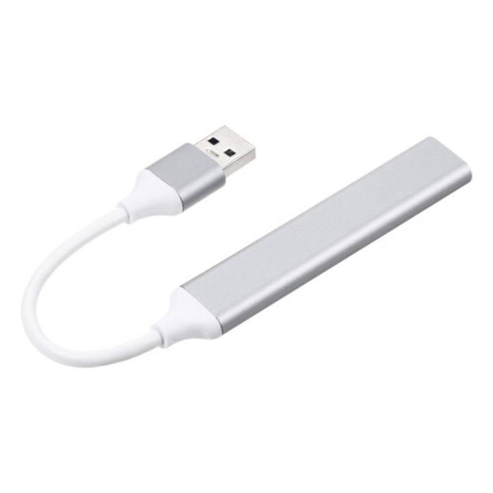 USB хъб с 4 порта, алуминиев, USB 3.0, сребрист