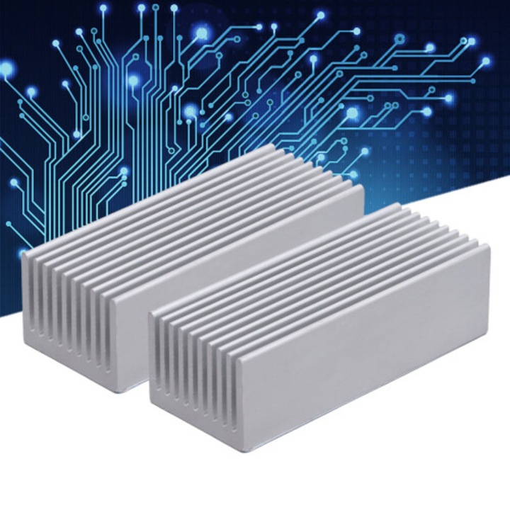 Set 2 radiatoare aluminiu pentru racire cipuri electronice 100x40x30mm