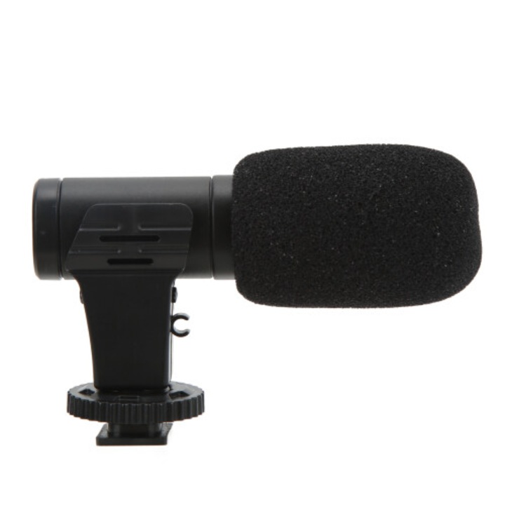 Kompakt 3.5mm mikrofon okostelefonhoz, ABS, szélfogó, 1/4 hüvelyk, fekete