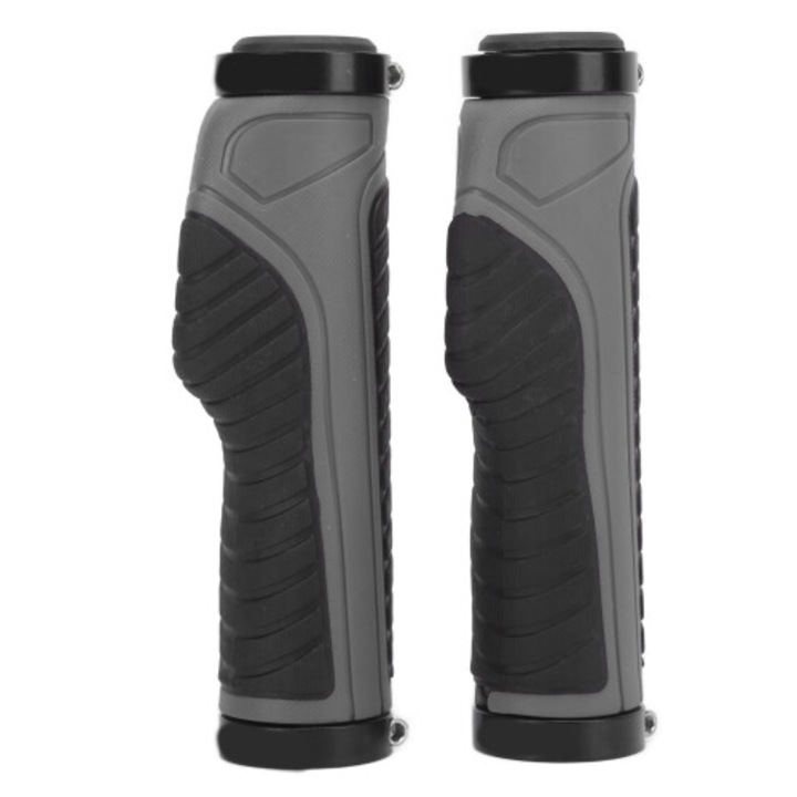 Mansoane bicicleta MTB aluminiu gri inchis ergonomic antiderapant 130x30mm